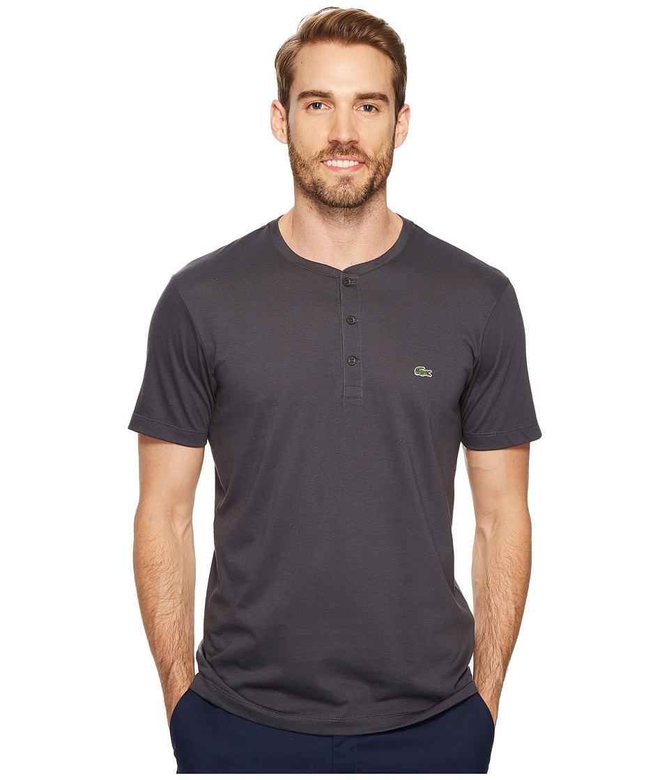 Lacoste Short Sleeve Henley Jersey Pima Tee (Graphite) Men