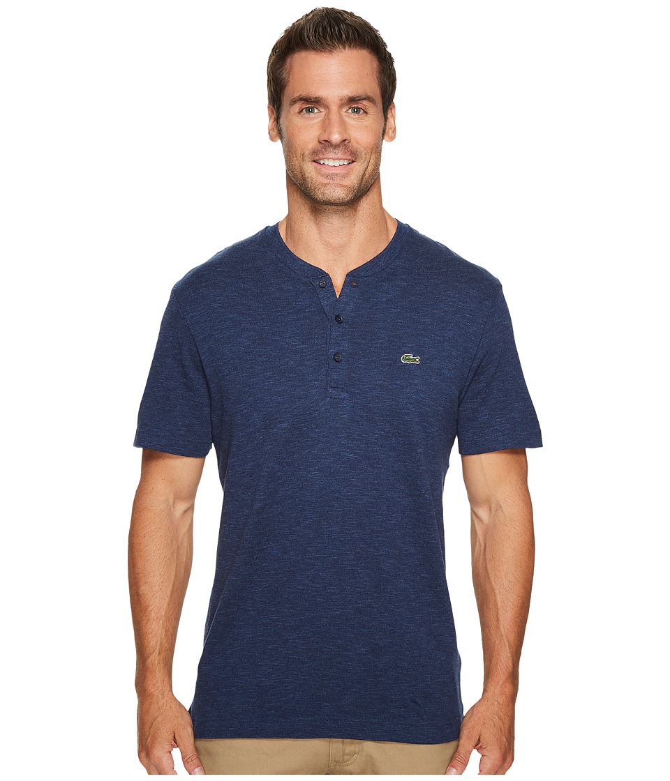 Lacoste Short Sleeve Plain Slubbed Jersey Tee with Textured Effect (Navy Blue) Men