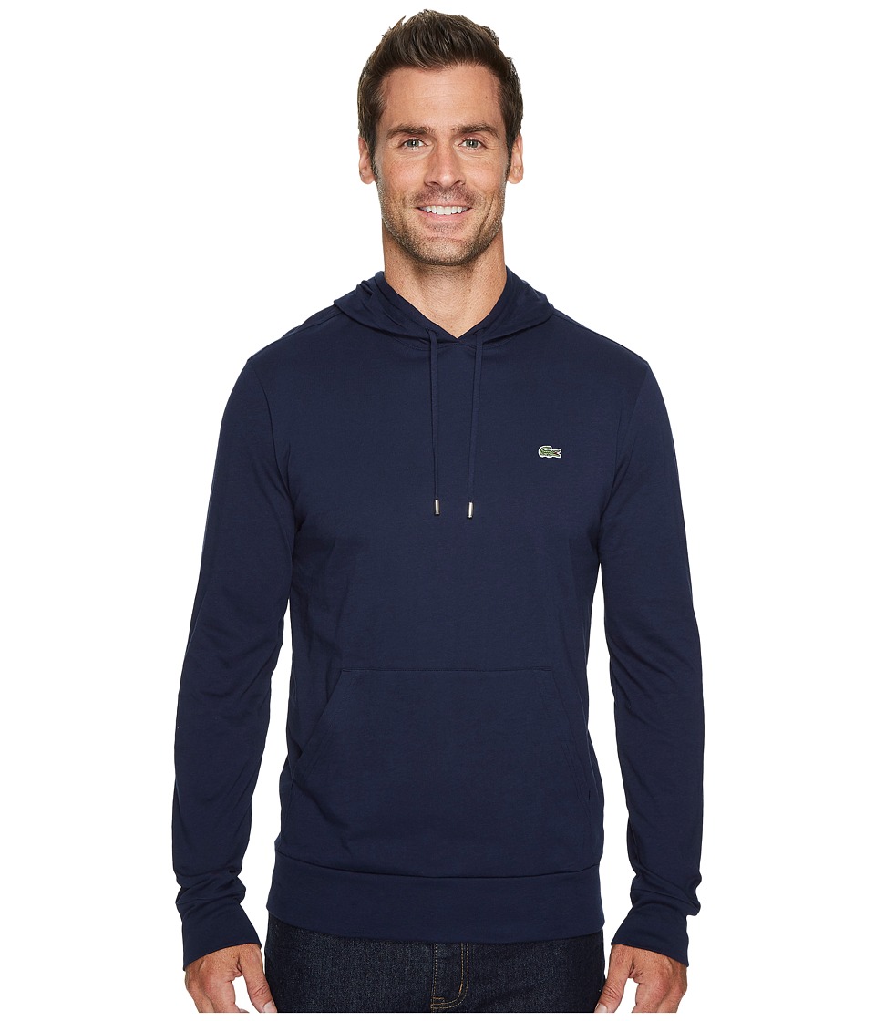 Lacoste Long Sleeve Jersey Hoodie Tee (Navy Blue) Men