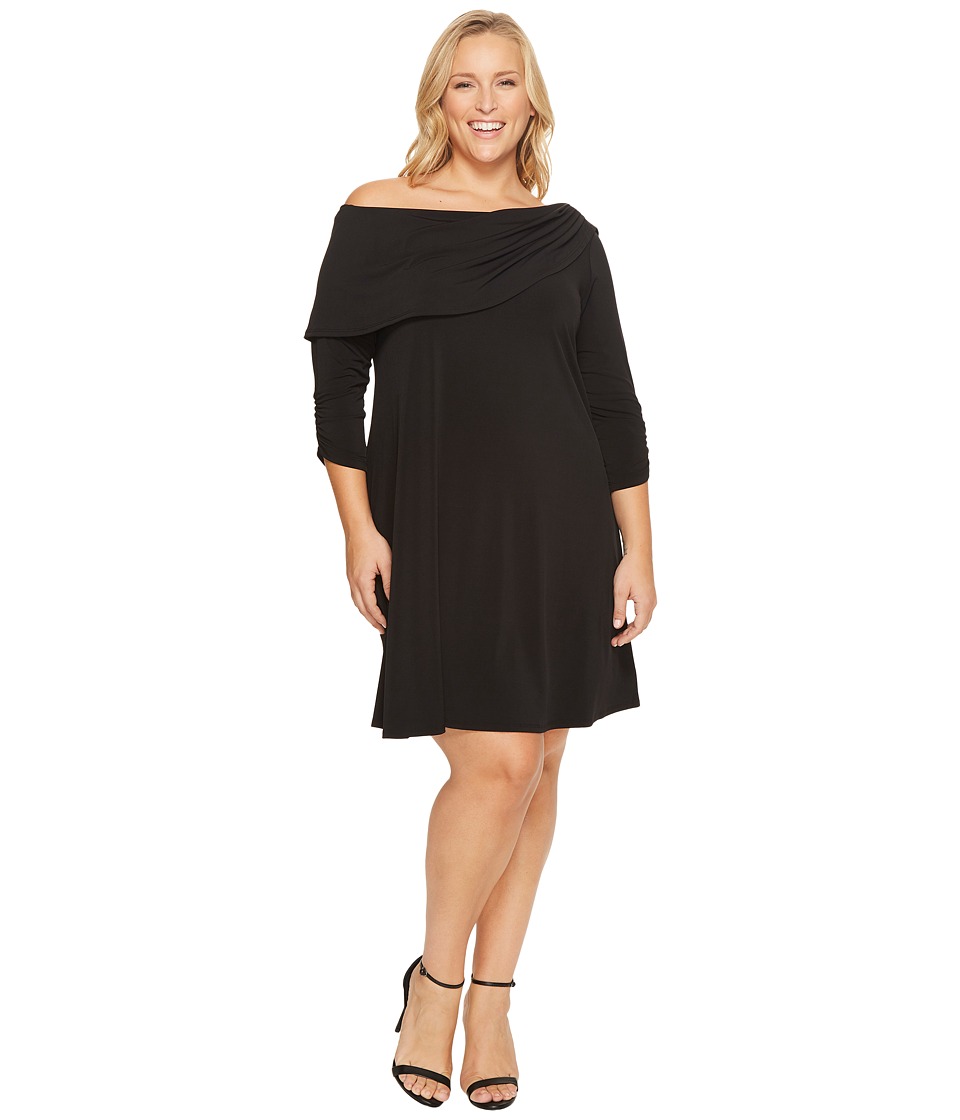Karen Kane Plus Plus Size Drape Boat Neck Dress (Black) Women