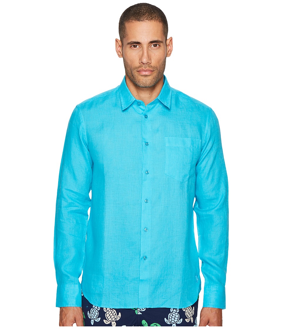 Vilebrequin Linen Long Sleeve Button Up (Aqua) Men