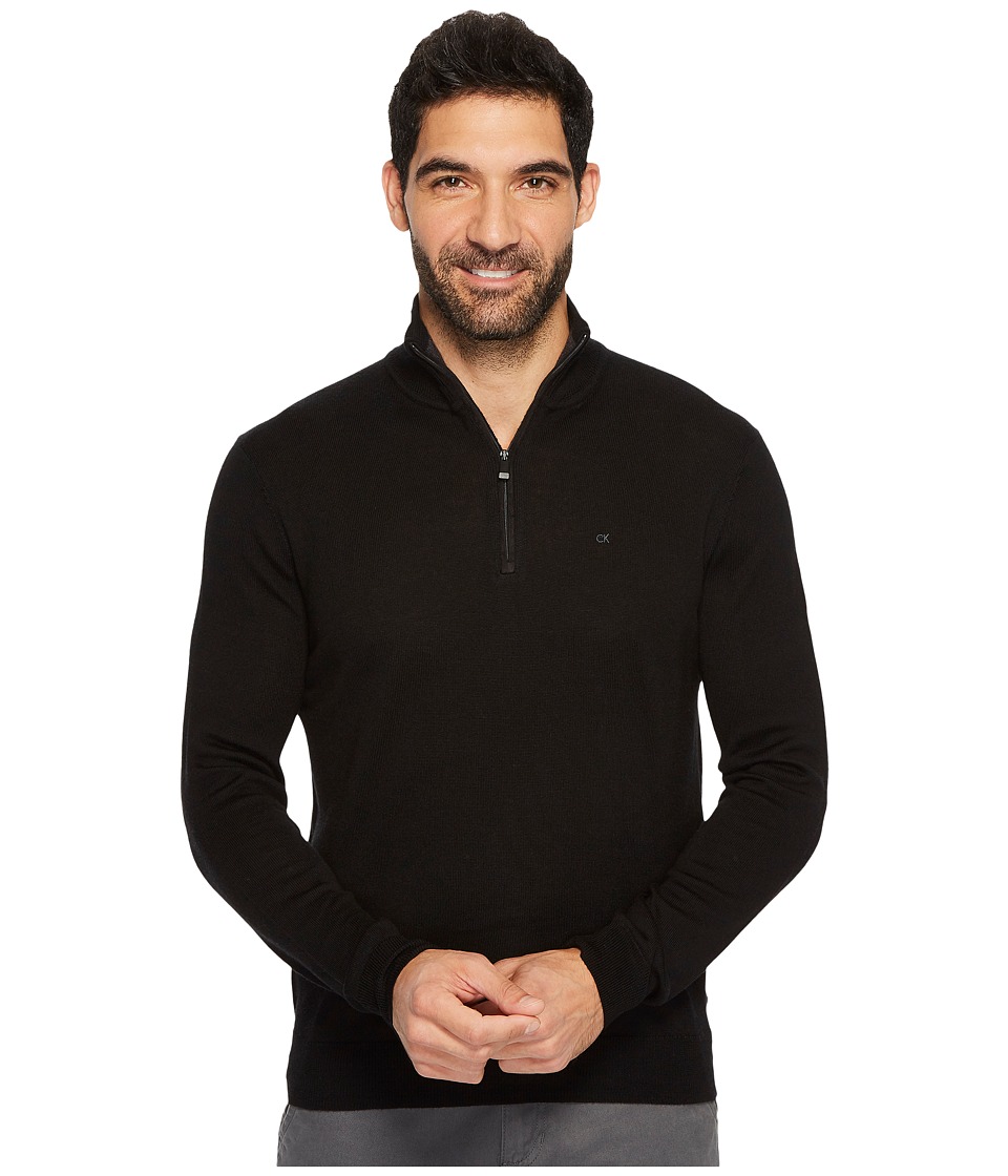 Calvin Klein Merino End on End 1/4 Zip Sweater (Black) Men