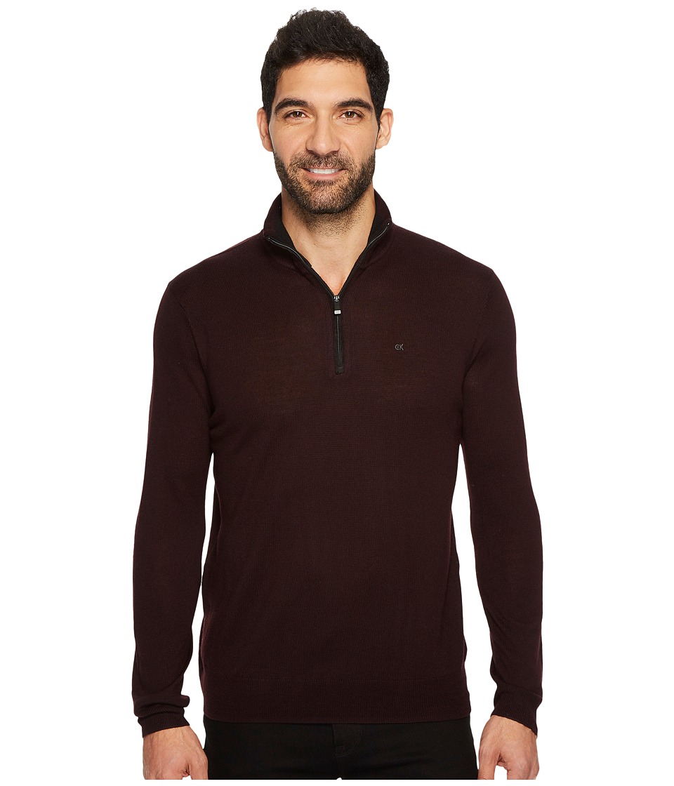 Calvin Klein Merino End on End 1/4 Zip Sweater (Dark Chestnut) Men