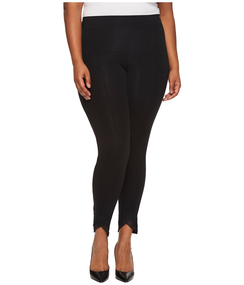 HUE Plus Size Mesh Trim Cotton Leggings (Black) Women