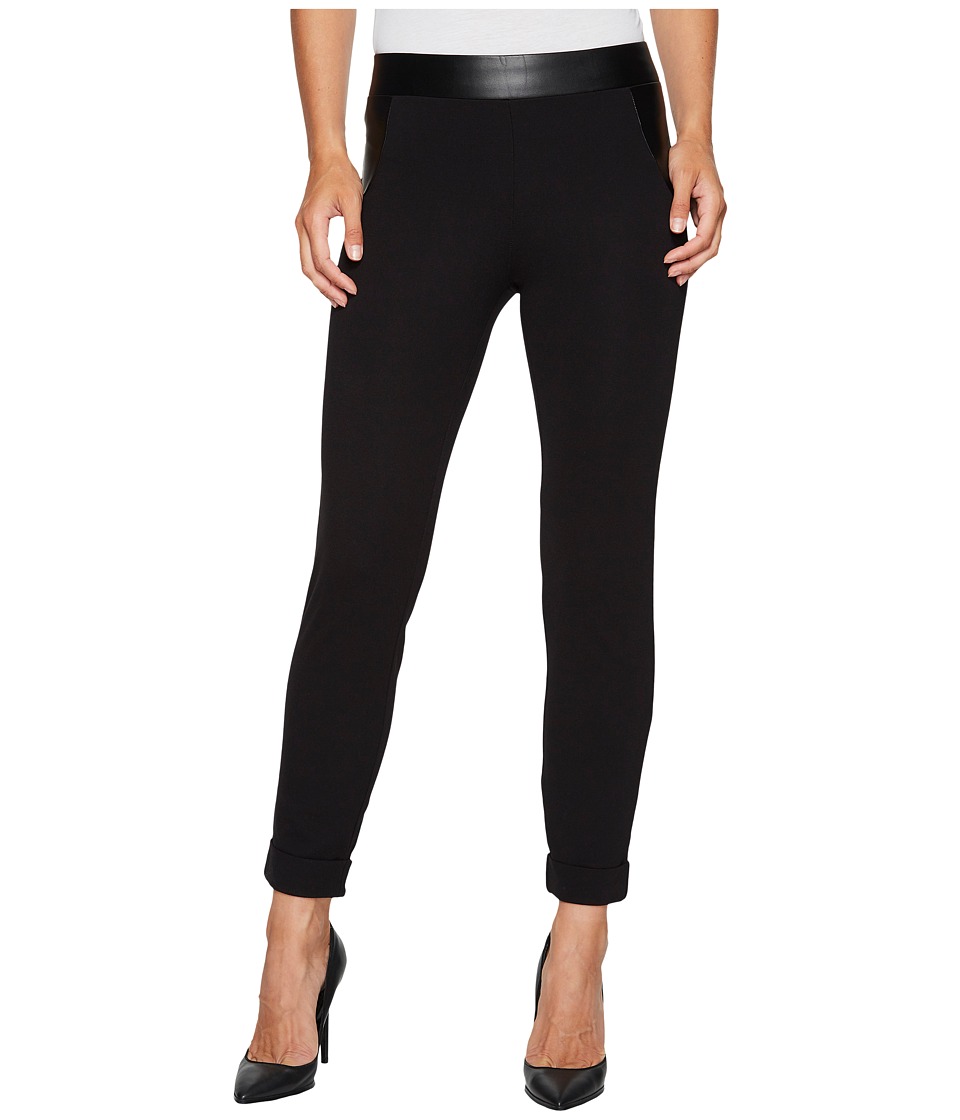 HUE Leatherette Trim Cropped Cuffed Leggings (Black) Women