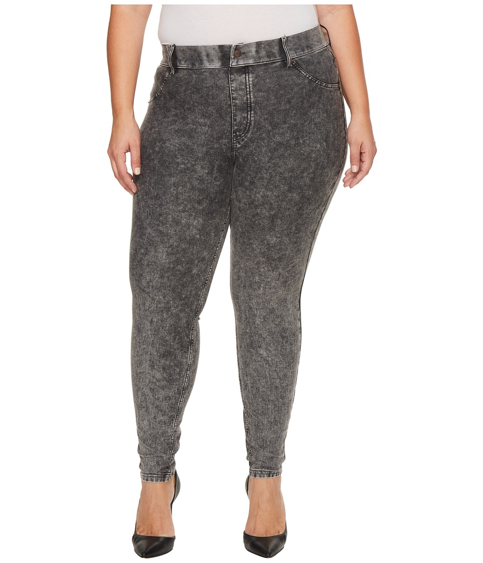 HUE Plus Size Essential Denim Leggings (Powdered Black Wash) Women