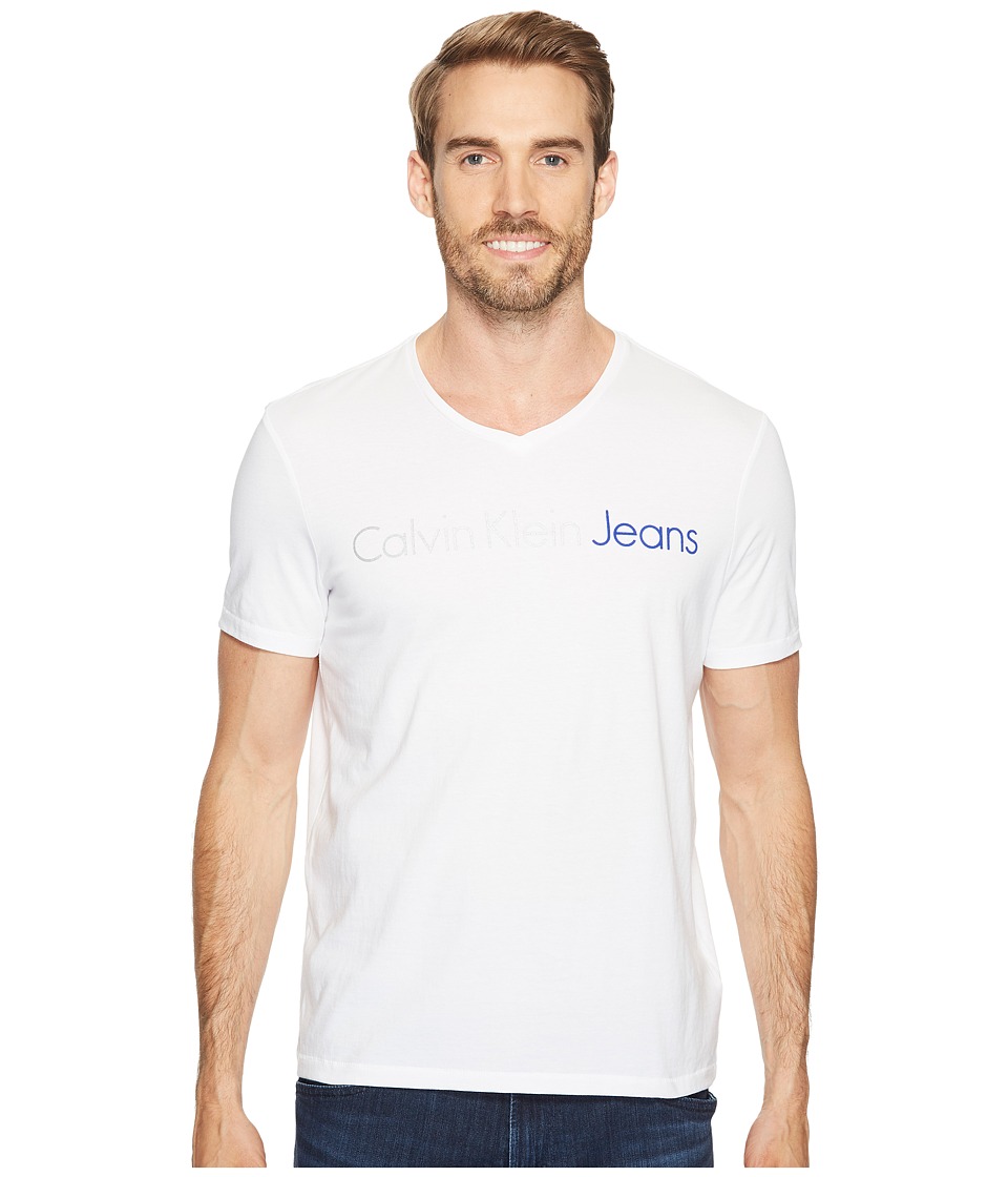 Calvin Klein Jeans Blue Jeans V-Neck Tee (White Wash) Men