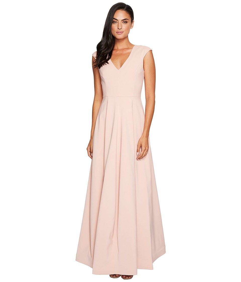 Halston Heritage Cap Sleeve V-Neck Silk Faille Gown (Blush) Women