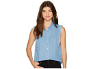 Sleeveless Ruffled Denim Shirt in Skyway Authentic Blue