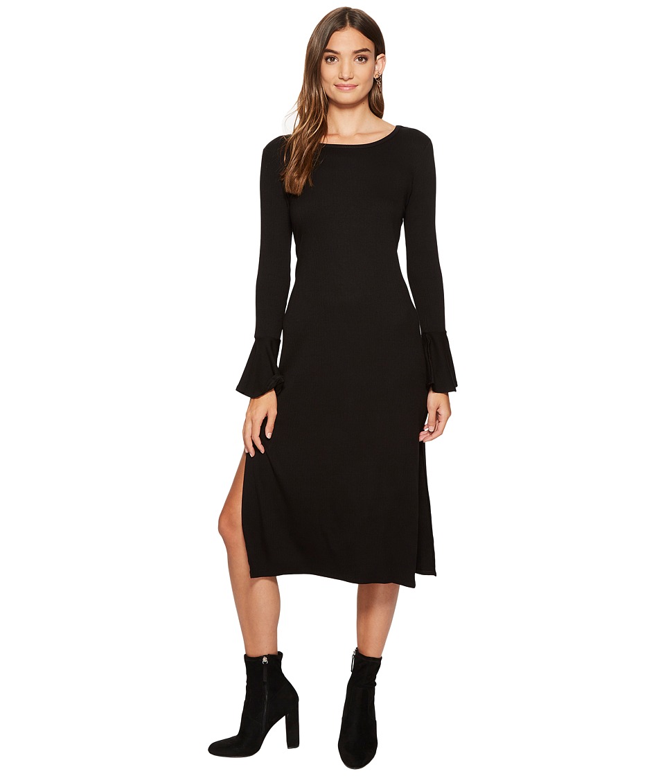 1.STATE Long Sleeve Maxi Dress w/ Ruffle Cuff (Rich Black) Women
