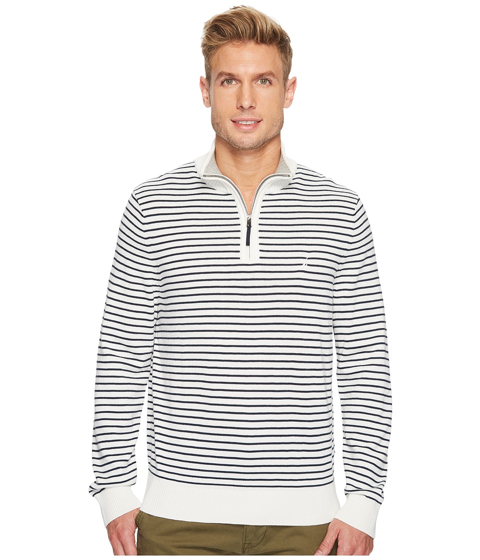 Nautica 12 Gauge Striped 1/4 Zip (Marshmallow) Men