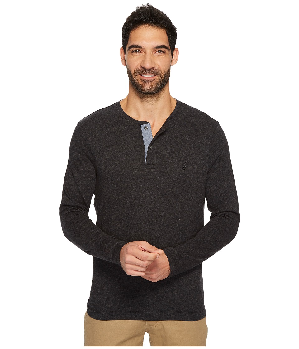 Nautica Long Sleeve Snow Cotton Henley (True Black) Men