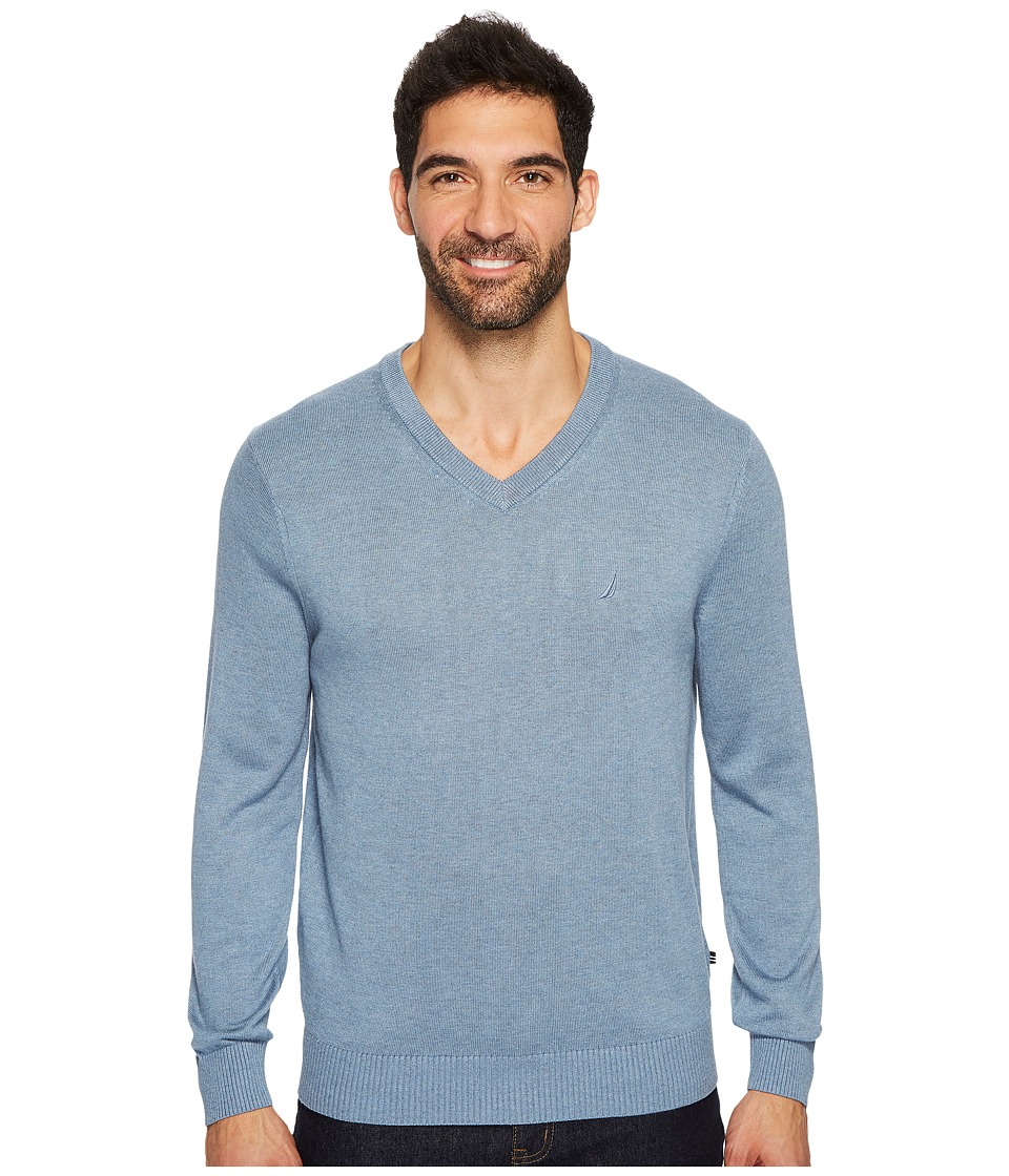 Nautica 12GG V-Neck Sweater (Deep Anchor Heather) Men