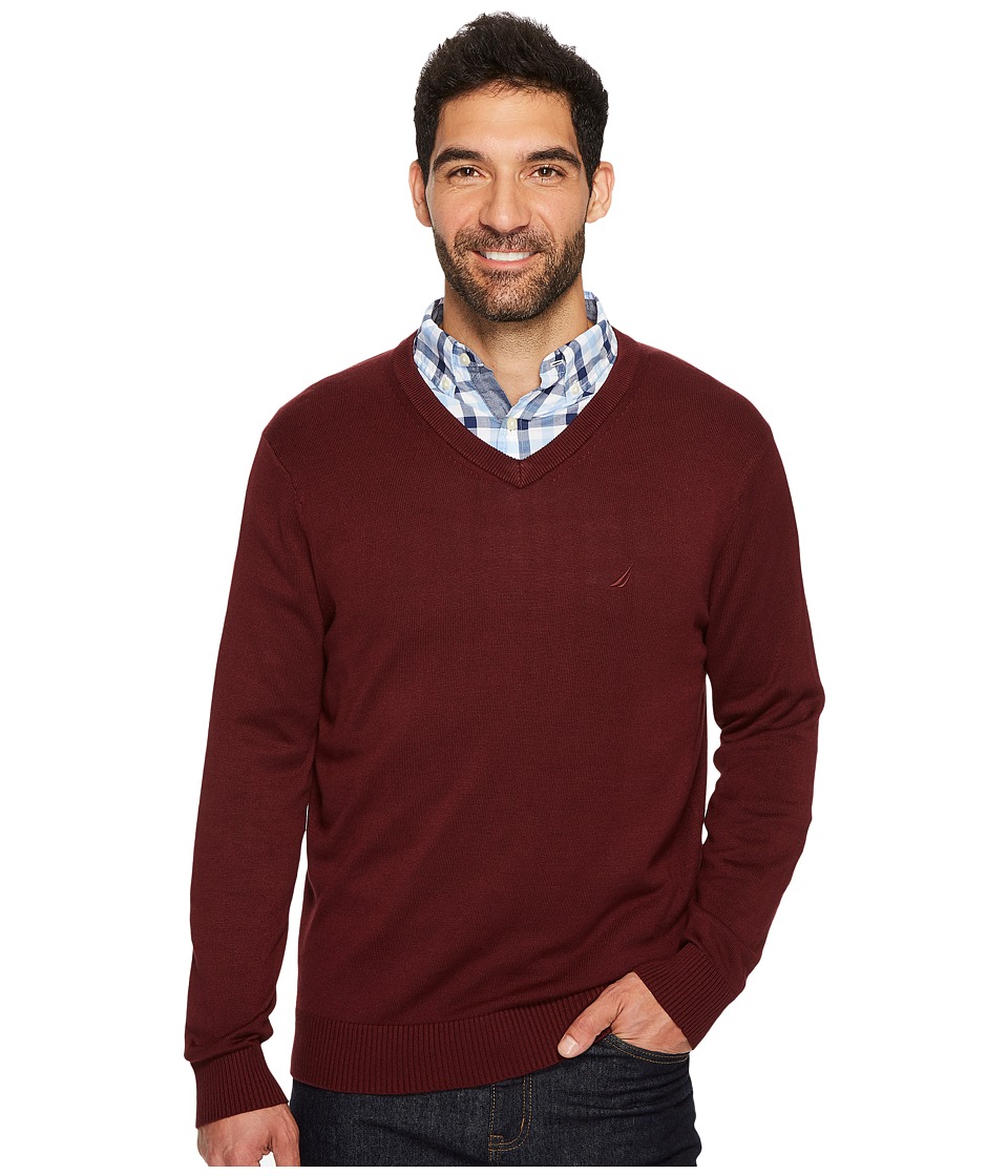 Nautica 12GG V-Neck Sweater (Royal Burgundy) Men