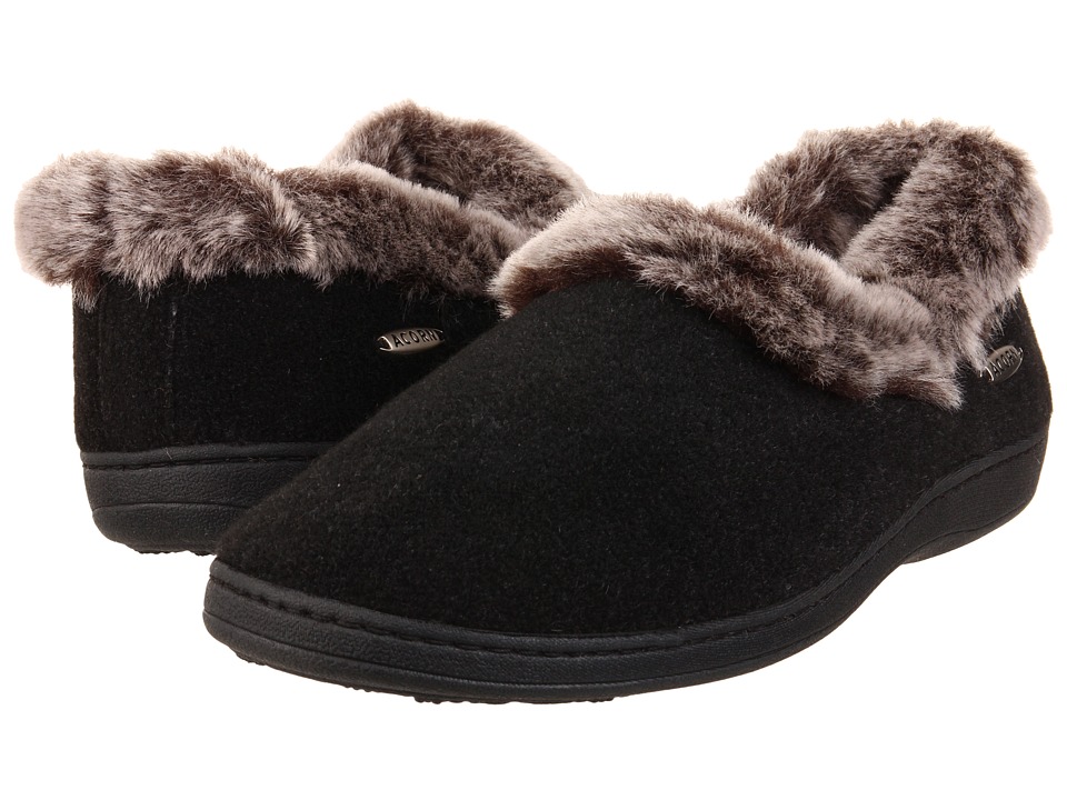 Acorn Faux Chinchilla Collar (Black) Slippers