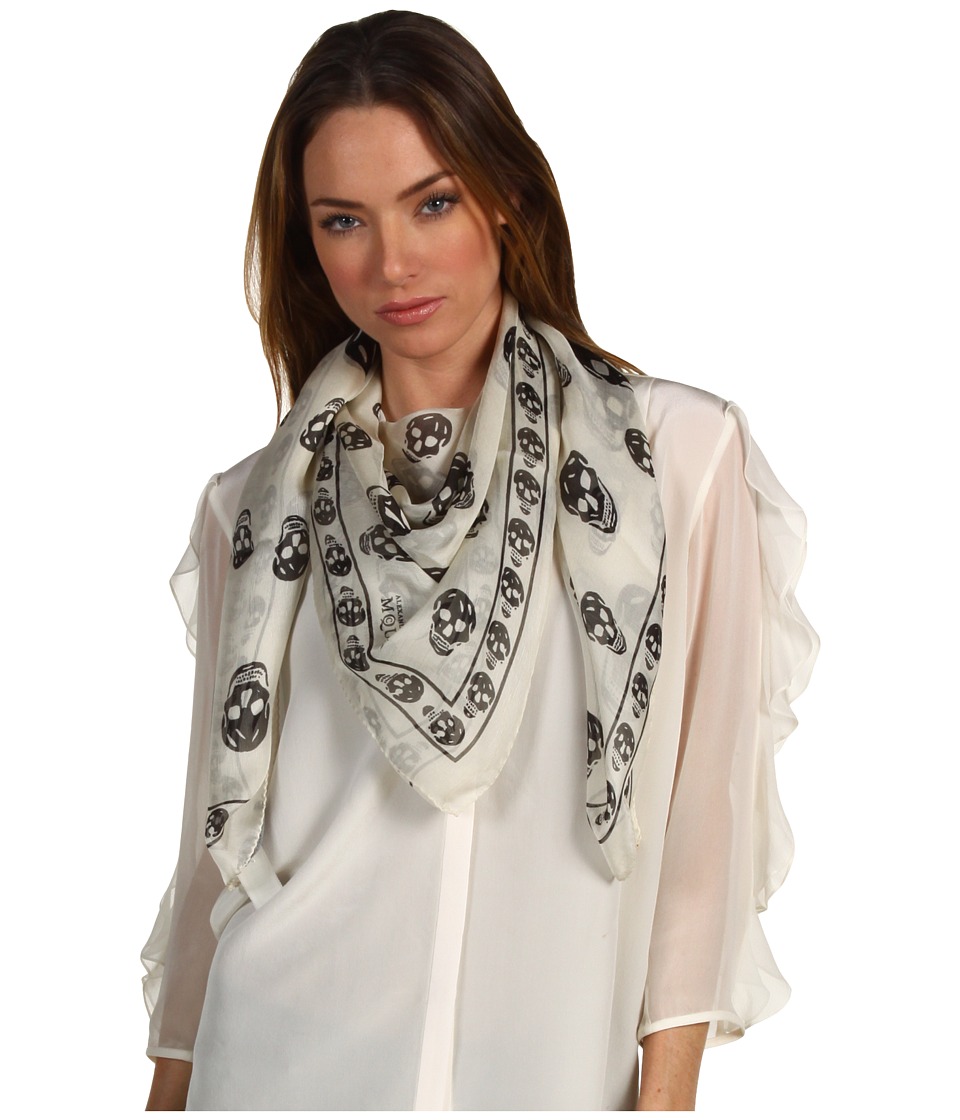 Alexander McQueen Skull Scarf (White/Black) Scarves