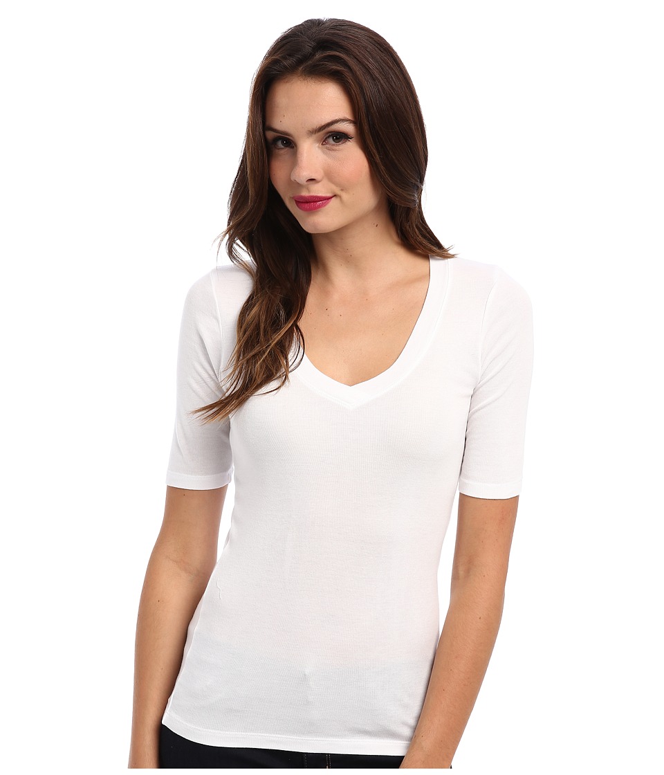 Splendid 1x1 Half Sleeve V-Neck Top (White) Women
