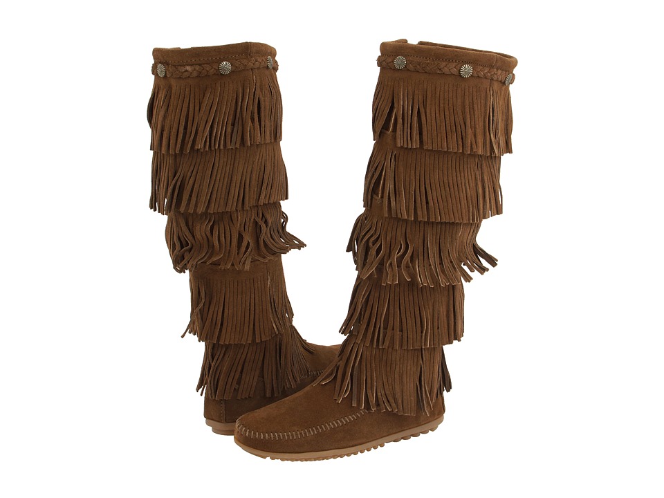 Minnetonka 5-Layer Fringe Boots (Dusty Brown Suede) Women's Zip Boots