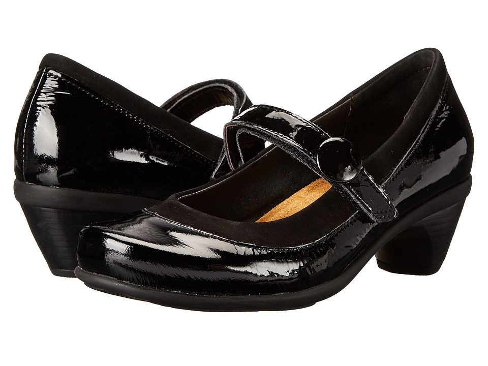 Naot Footwear Trendy (Black Crinkle Patent Leather/Black Velvet Nubuck) Maryjane Shoes