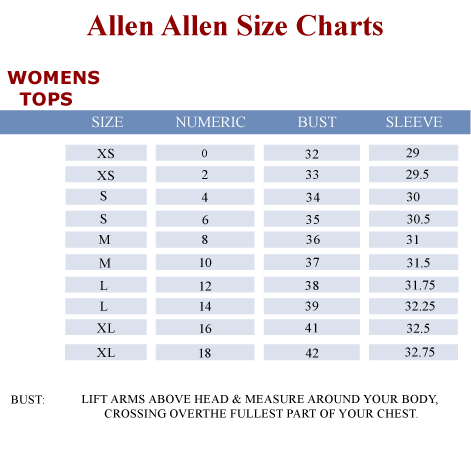 Allen Allen Size Chart