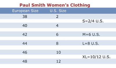 Paul Smith Size Chart Women S