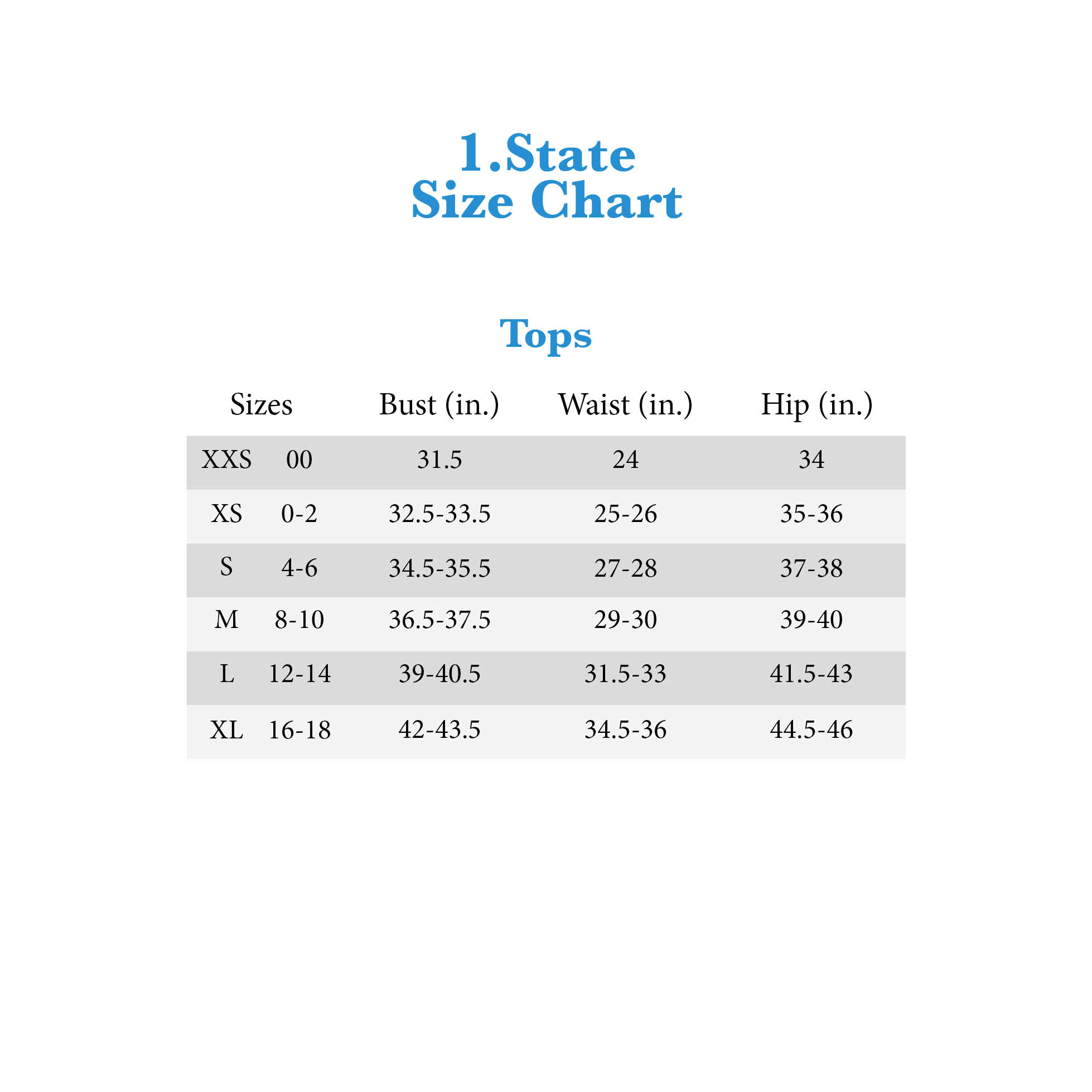 1 State Size Chart