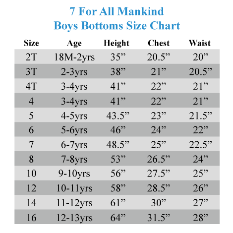 7 For All Mankind Size Chart