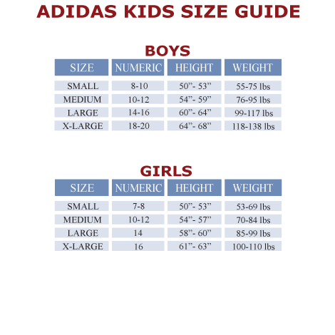 adidas pants youth size chart