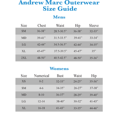 Andrew Marc Jacket Size Chart