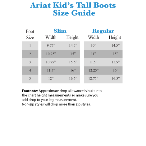 Ariat Kids Size Chart