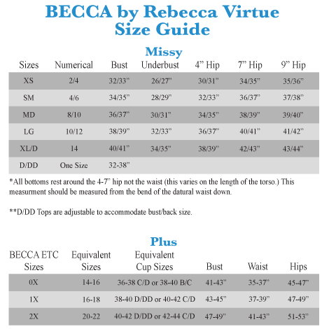 Becca Swim Size Chart