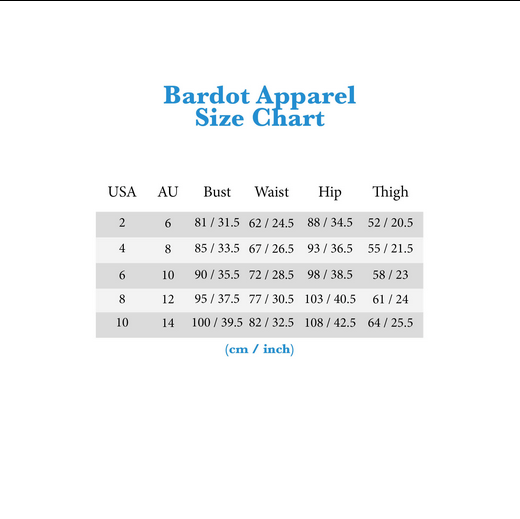 Bardot Dress Size Chart