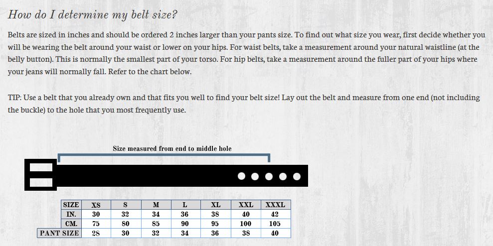 Fossil Mens Belt Size Chart