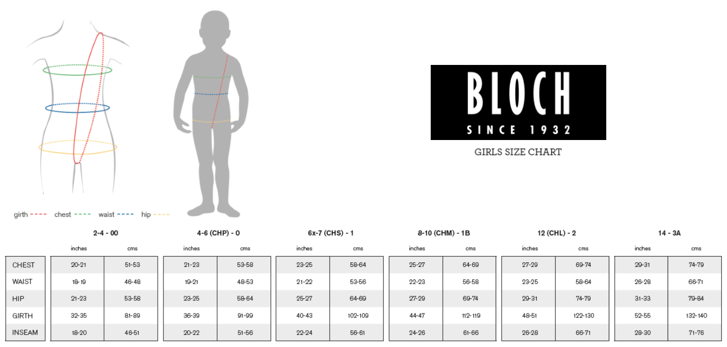 Bloch Womens Tights Size Chart