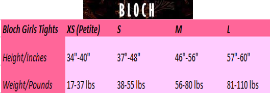 Bloch Dance Tights Size Chart