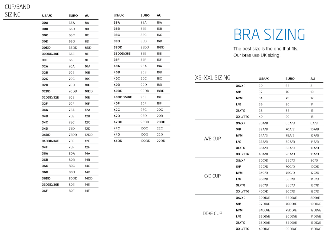 brooks size chart