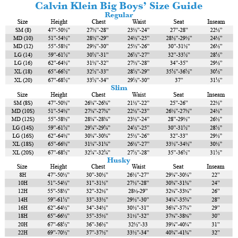 Calvin Klein Performance Size Chart