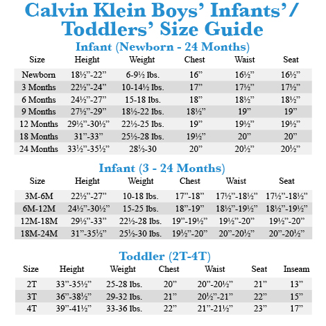 Calvin Klein Pants Size Chart