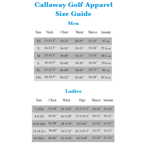 Callaway Size Chart