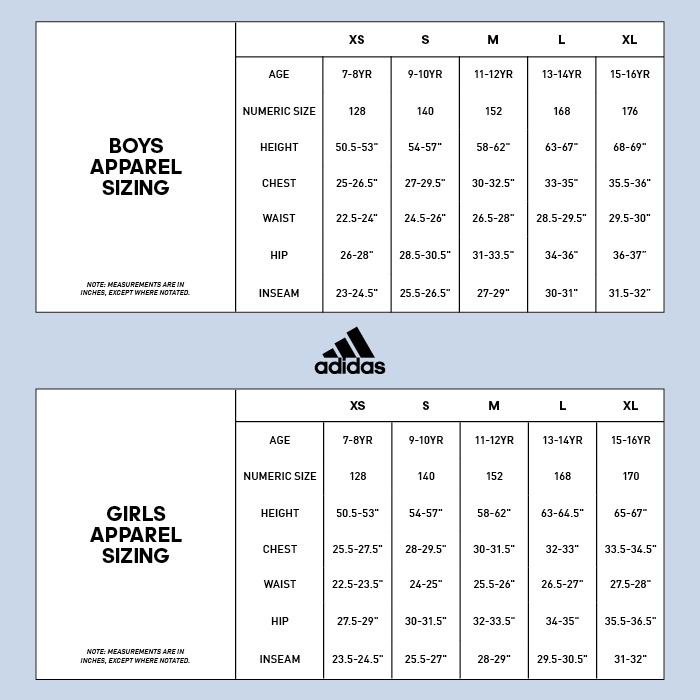 adidas childrens clothing size chart