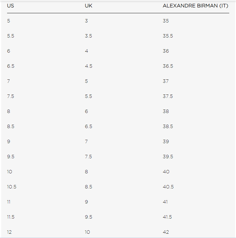 Alexandre Birman Size Chart