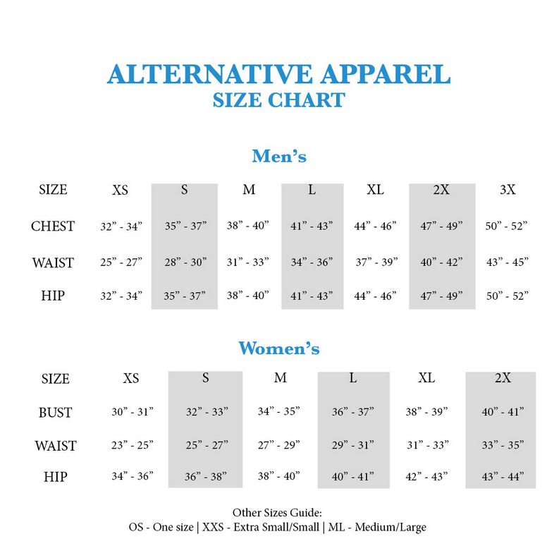 Alternative Apparel Size Chart