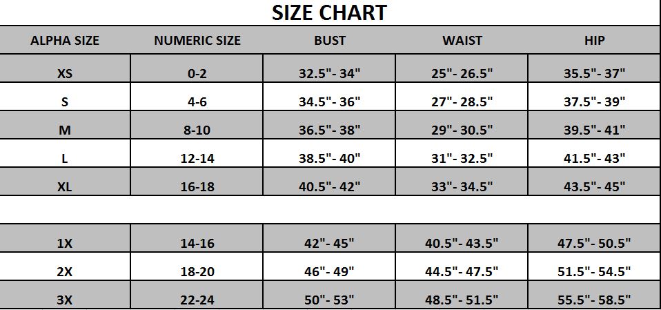 Bobeau Size Chart