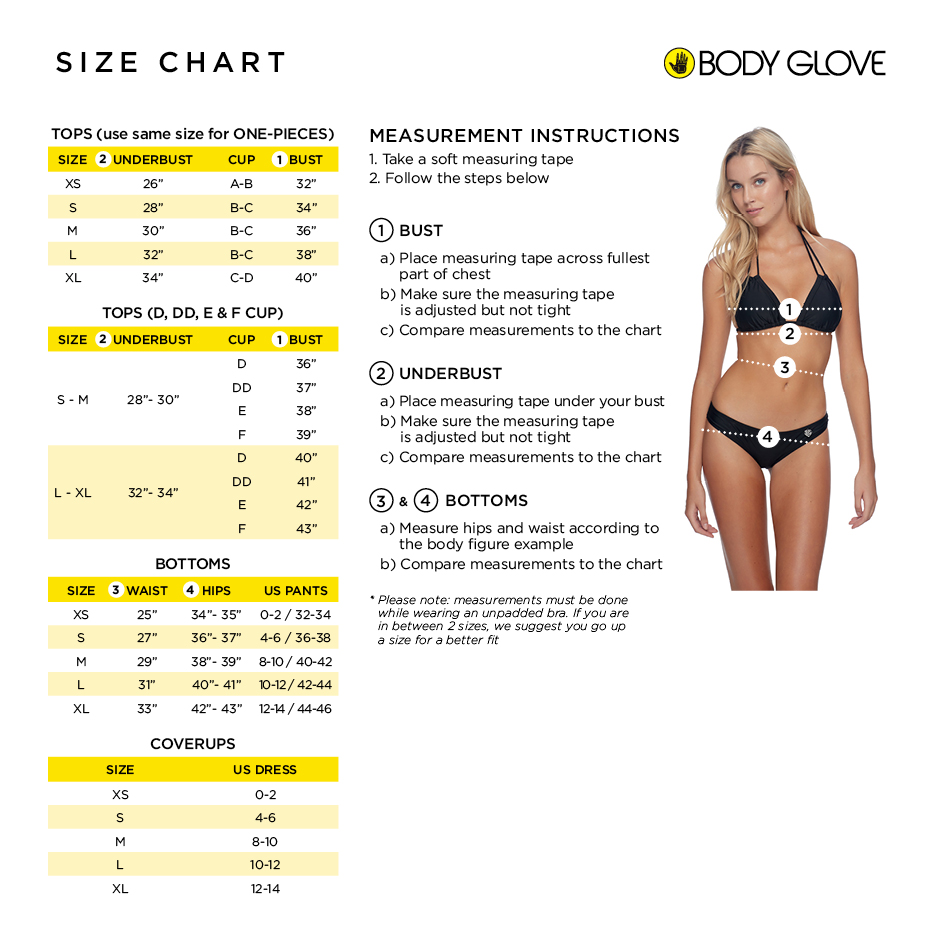 Body Glove Swimwear Size Chart