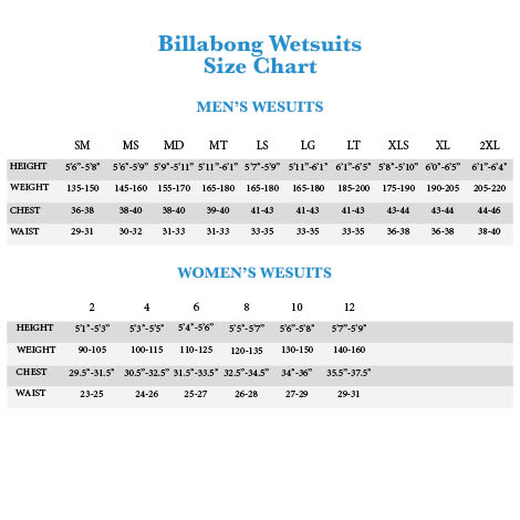 Billabong Womens Size Chart