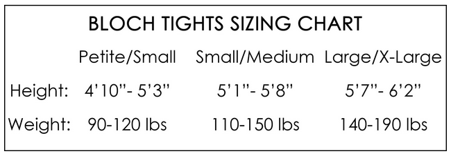 Bloch Tights Size Chart