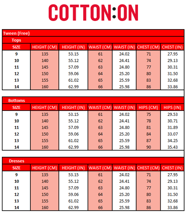 Cotton On Kids Size Chart