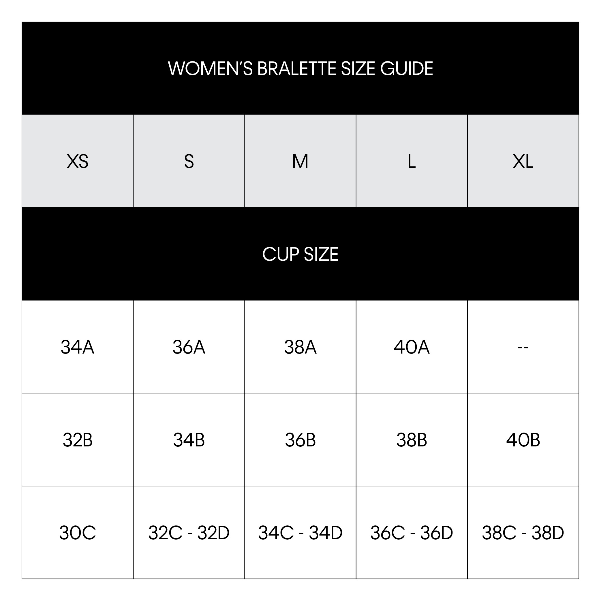 Warner Bras Size Chart