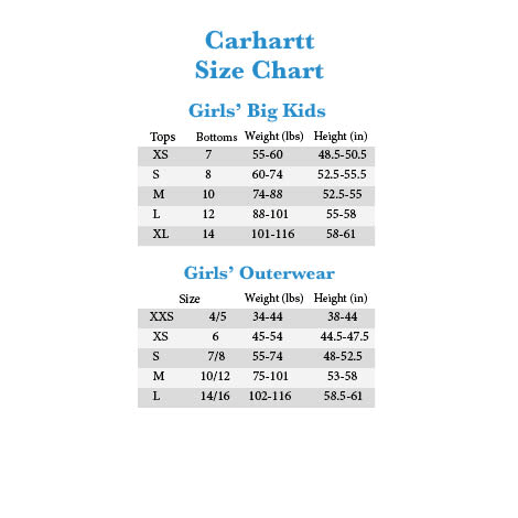Carhartt Bib Size Chart