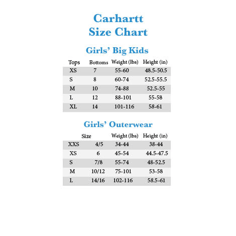 Carhartt Kids Size Chart